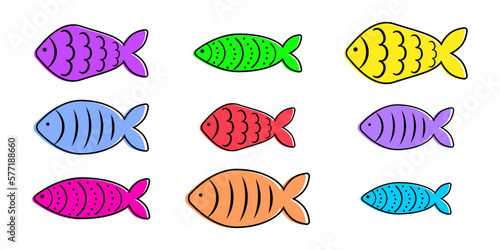 French April Fool's Day. Poisson d'avril. Some color fish for your design. White background. Vector illustration