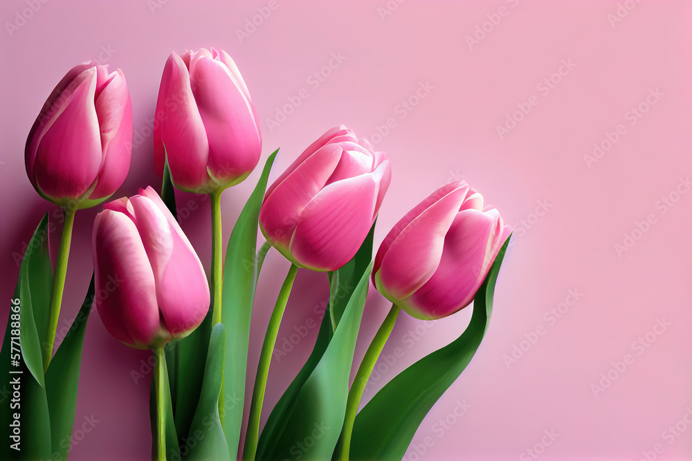 Naklejka premium Bouquet of Pink Tulips On Pink Background