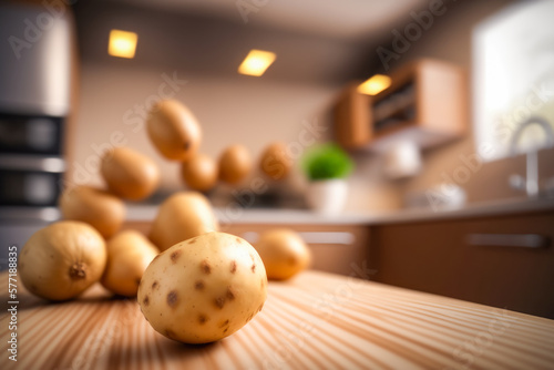 favorite potato dishes with this fresh batch of raw potatoes. Roasting, mashing, or frying them, these potatoes are sure to add a delicious and satisfying element to any meal. AI generative photo