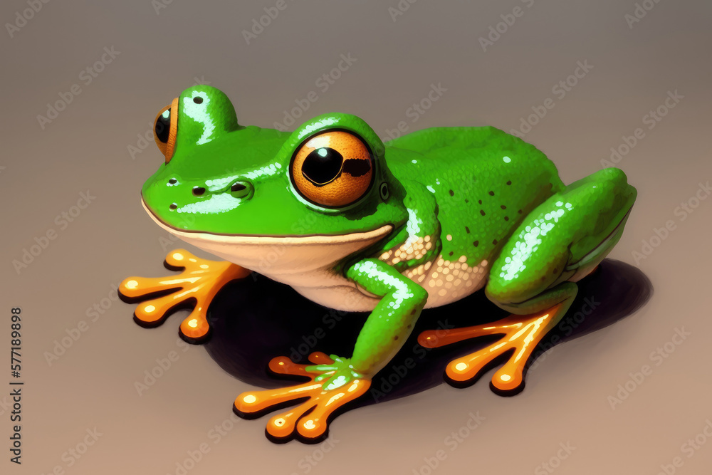 Obraz premium Cute colorful magic frog, cartoon style painting. Generative ai art illustration
