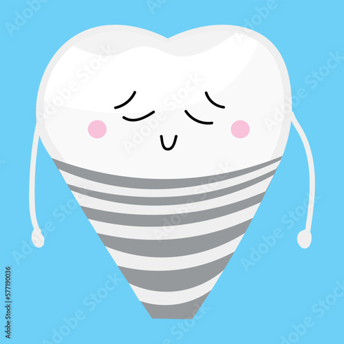 Implanted tooth on light blue background