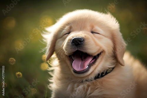 Golden retriever puppy happy. Generative AI