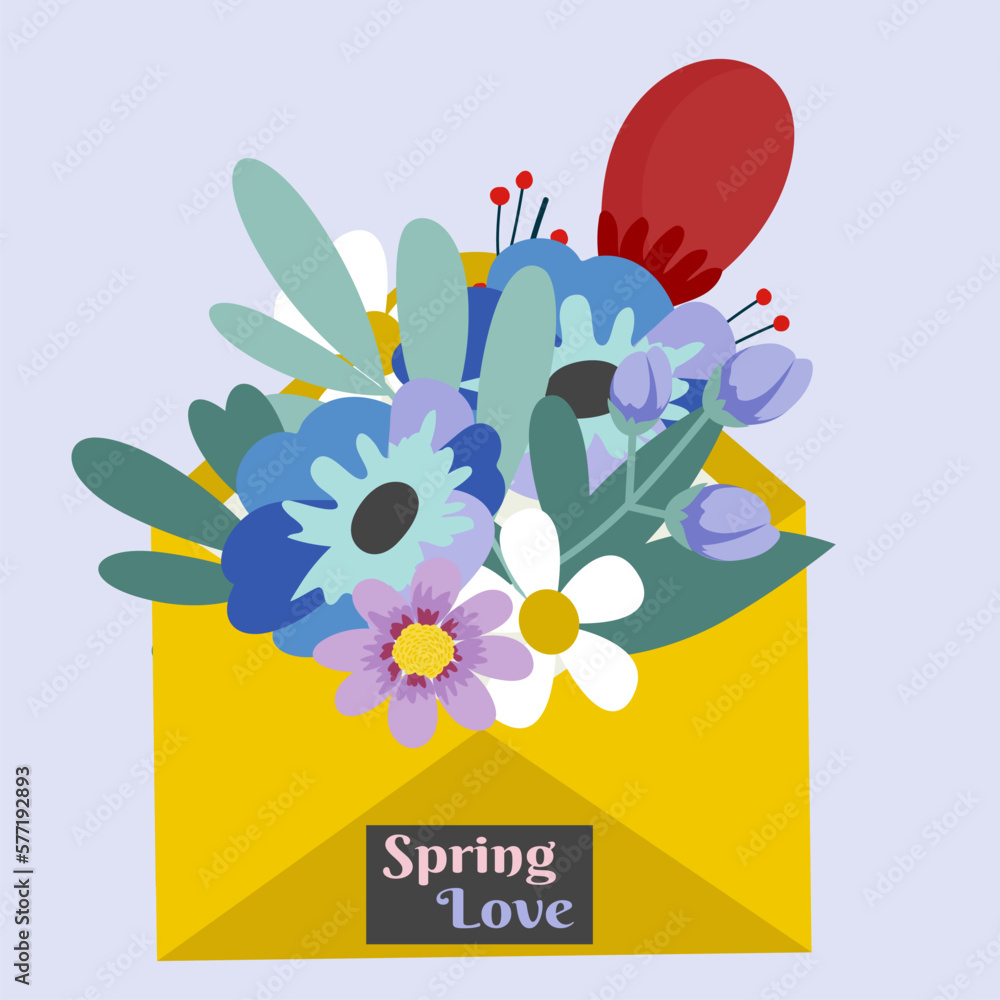 Illustration Envelope Spring Love with Flowers 