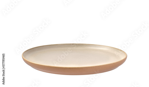 Foto Empty beige stoneware dinner plate isolated cutout on transparent