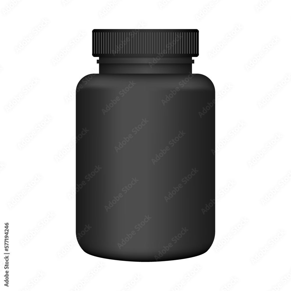 Black plastic jar for pills vector mockup Black plastic jar for pills vector mockup