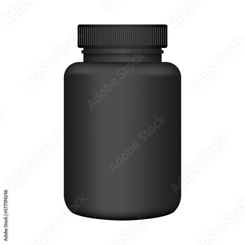 Black plastic jar for pills vector mockup