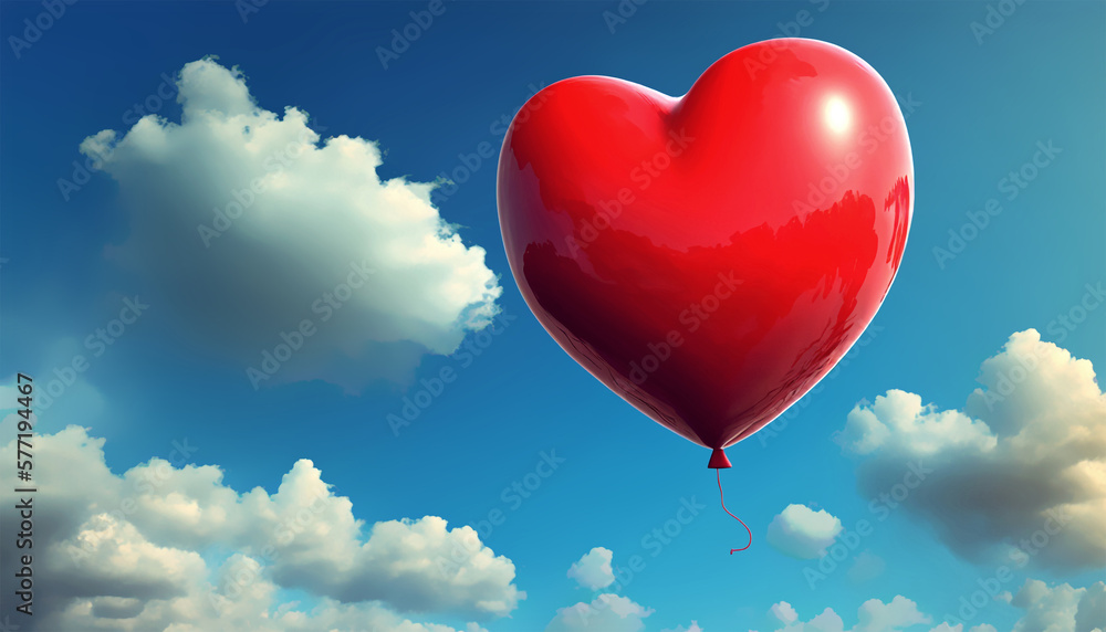 heart-shaped red balloon flies into the sky generative ai heart-shaped red balloon flies into the sky generative ai