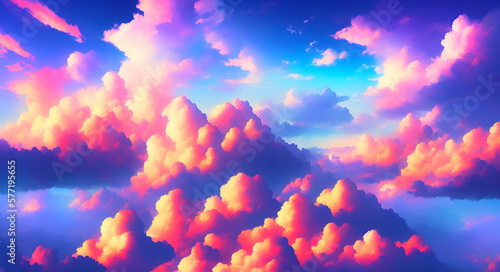 Colorful Dreamlike Clouds In The Sky. 16:9 Digital Art. Generative AI.