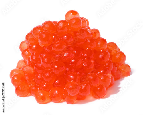 Red caviar on a white isolated background, delicious snack