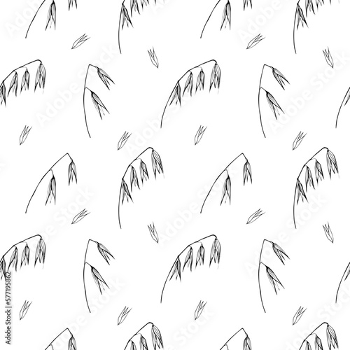 Cute seamless repeating pattern with ears of oats on a white background. Floral ornament with an ear of oats, floral motif.Ornament in a minimalist style.Drawn by hand.