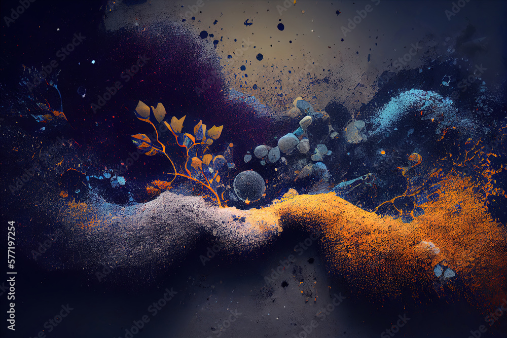 Obraz premium Abstract background. A painting of a plant with orange and blue colors
