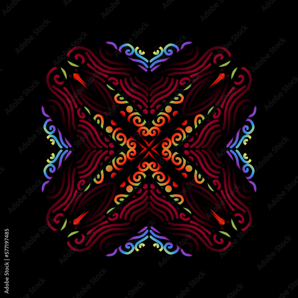 colourful caleidoscope symmetrical gradient modern line art pattern of indonesian culture traditional tenun batik ethnic dayak ornament for wallpaper ads background
colourful caleidoscope symmetrical gradient modern line art pattern of indonesian culture traditional tenun batik ethnic dayak ornament for wallpaper ads background