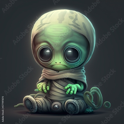 cartoon illustration  adorable alien  ai generative