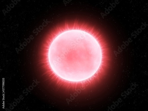 Proxima centauri isolated on black background. Red dwarf star in deep space. Surface of a cold little sun.
