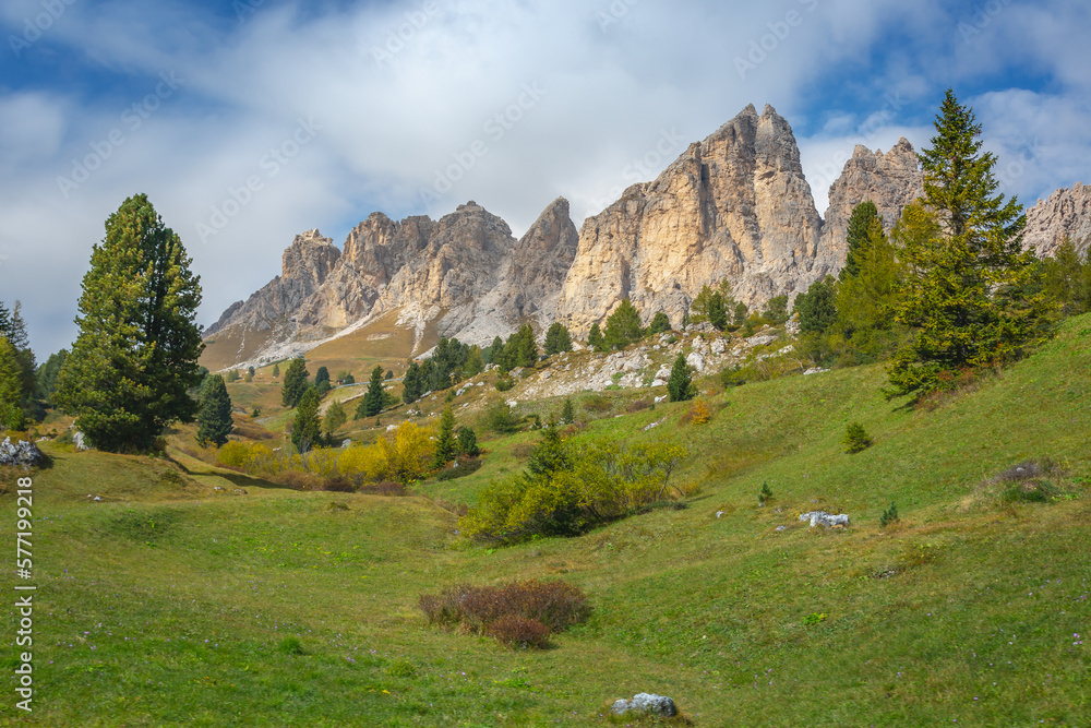 Italian Dolomites, Gardena pass landscape in south Tyrol, Northern Italy