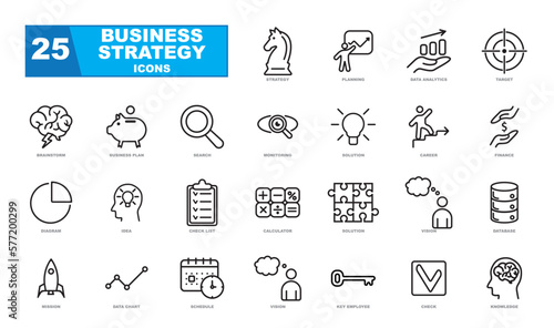 Fototapeta Naklejka Na Ścianę i Meble -  Business strategy icons collection. Creative business solutions related icon set.