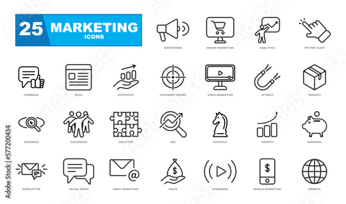 Marketing icons collection. Set contains seo, analytics, ads, business and many more.
