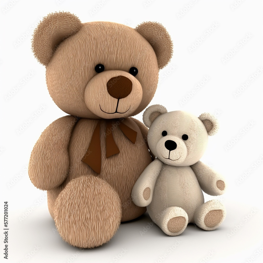 Obraz premium Old vintage retro toy teddy bears white and brown isolated on white close-up