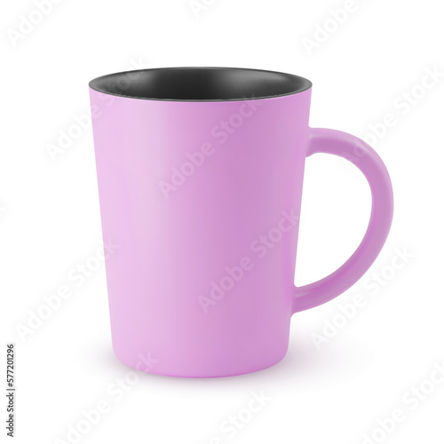 Illustration of Empty Pink Ceramic Tea Mug on a White Background. Isolated Mockup with Shadow Effect, and Copy Space for Your Design