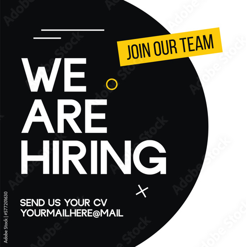 We are hiring recruitment design poster. Modern brush lettering with colorful background. We are hiring banner or poster template. Trendy vector illustration