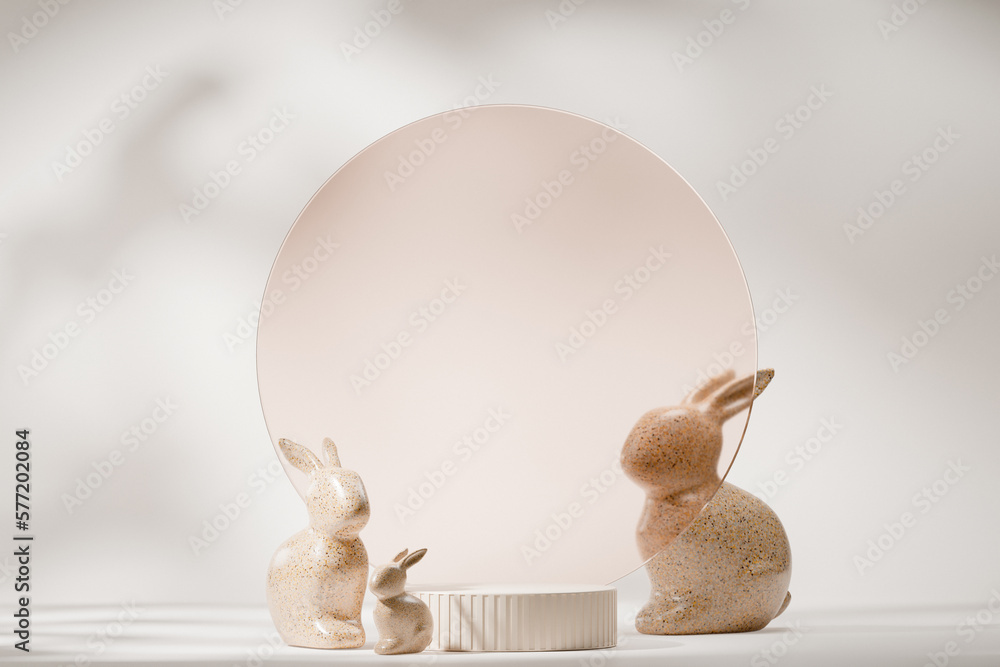 Ταπετσαρία White easter pedestal or podium product presentation display with ceramic rabbit bunny decoration