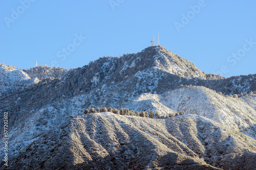 Heavily snowed Mount Wilson in the San Gabriel Mountains shown from Pasadena, looking north. photo