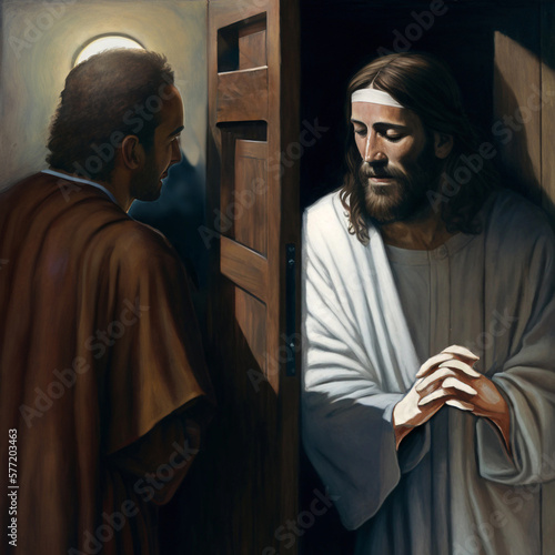 Jesus in the confessional. Ai generated illustration photo