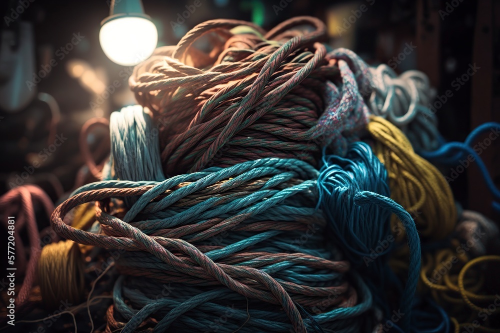 illustration, a bunch of used fishing ropes ,generative ai illustration, a bunch of used fishing ropes ,generative ai