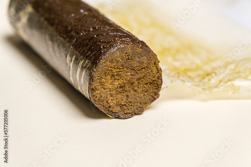 Photography Indian Manali Charas, high quality resin hashish on a white background