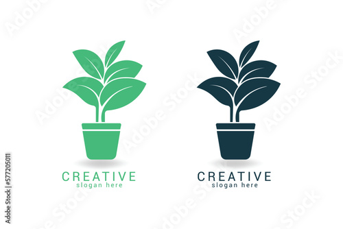 flowerpot logo with green leaves