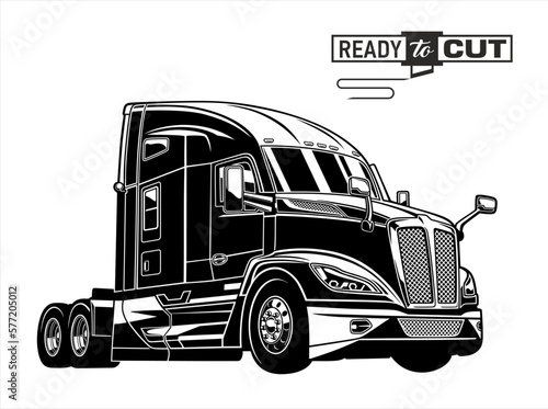  Classic american semi truck. Isolatet vehicle on white background. Ready for printing and cutting (Cricut, Silhouette, Cameo). 