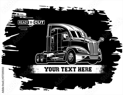  Classic american semi truck. Isolatet vehicle on black grunge vintage background. Ready for printing and cutting for printing and cutting (Cricut, Silhouette, Cameo). 