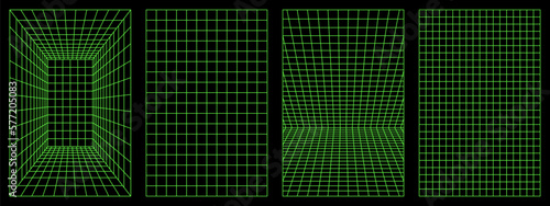 Stampa su tela Distorted vertical neon grid set