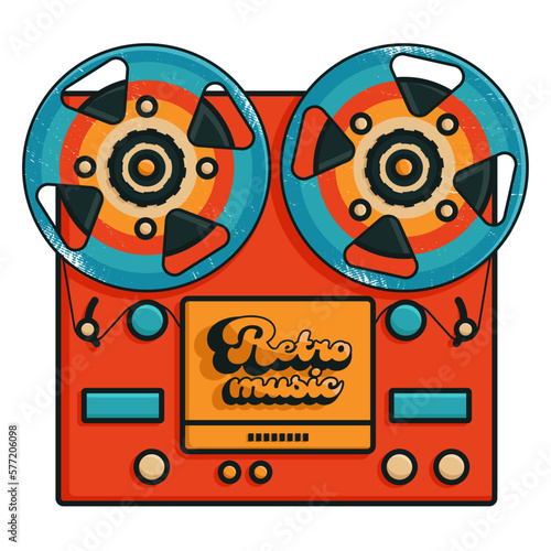 Vintage recorder. 80s music portable reciever with tape reel vector illustrations  sign or icon collection isolated