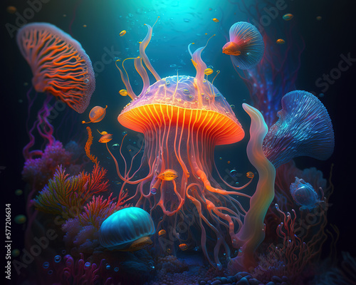 jellyfish in a water - Created with Generative AI Technology 