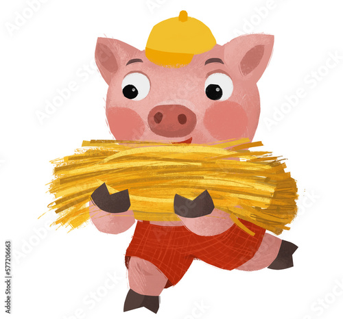 cartoon scene with farmer funnt pig rancher isolated illustration for children photo