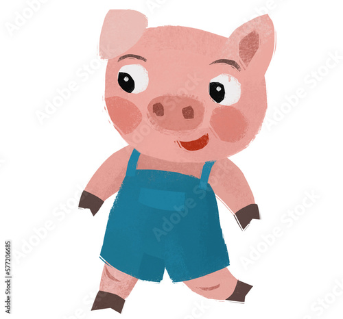 cartoon scene with farmer funnt pig rancher isolated illustration for children photo