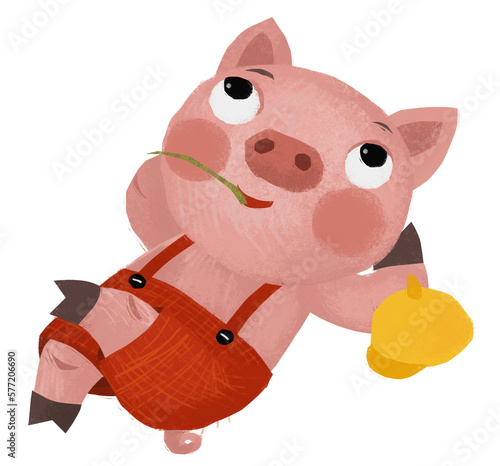 cartoon scene with farmer funnt pig rancher isolated illustration for children photo