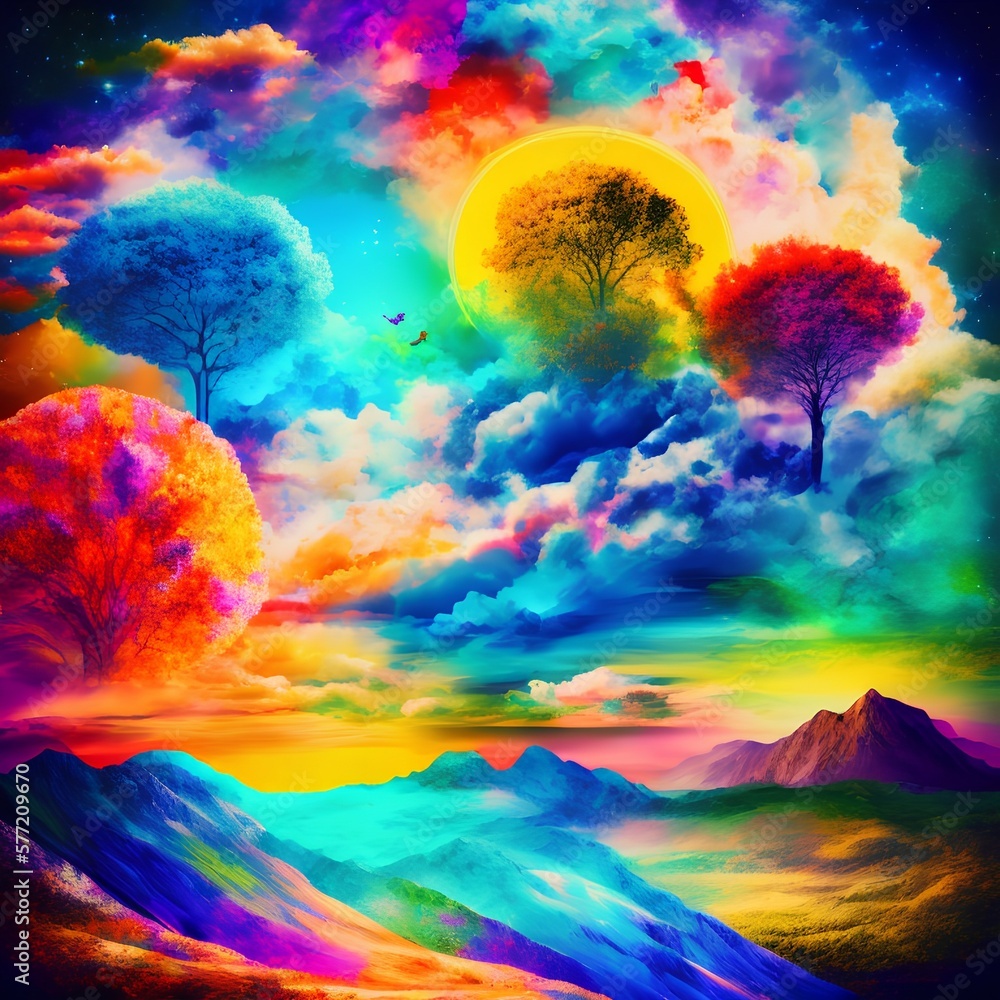Dream Land series. Artistic abstraction composed of digital colors on the subject of Universe, Nature, landscape painting, creativity and imagination - generative ai
