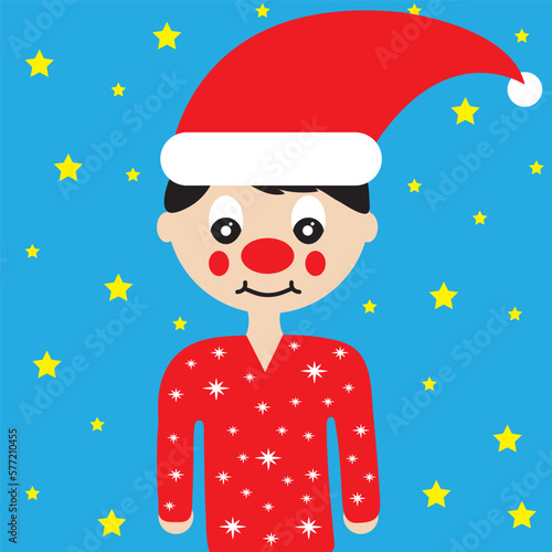 Ilustración de niño con Pijama Infantil y gorro navideño