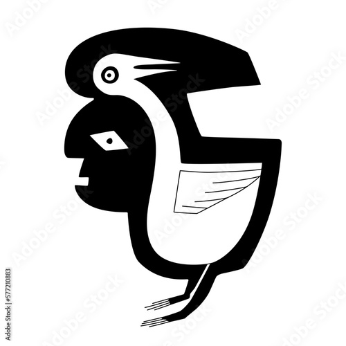 Man and crane, figure-ground perception, detail of an ancient Mimbres pot motif. Perceptual grouping, a vital necessity for recognizing objects through vision and to identify a figure from background.