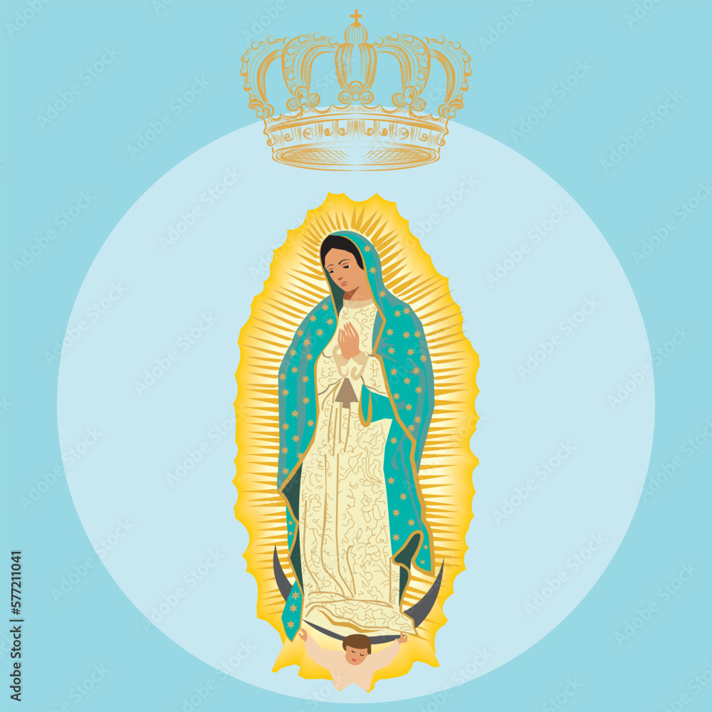Our Lady of Guadalupe with crown, Virgin Religion, Virgen De Guadalupe
