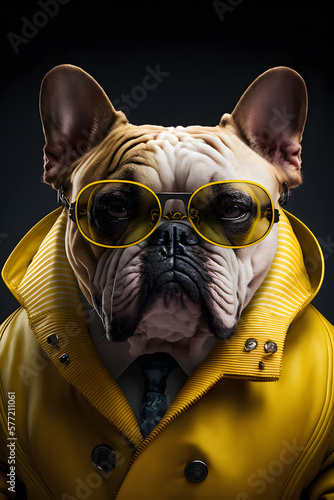 Bulldog dressed in stylish leather jacket created with generative AI technology © Neuroshock