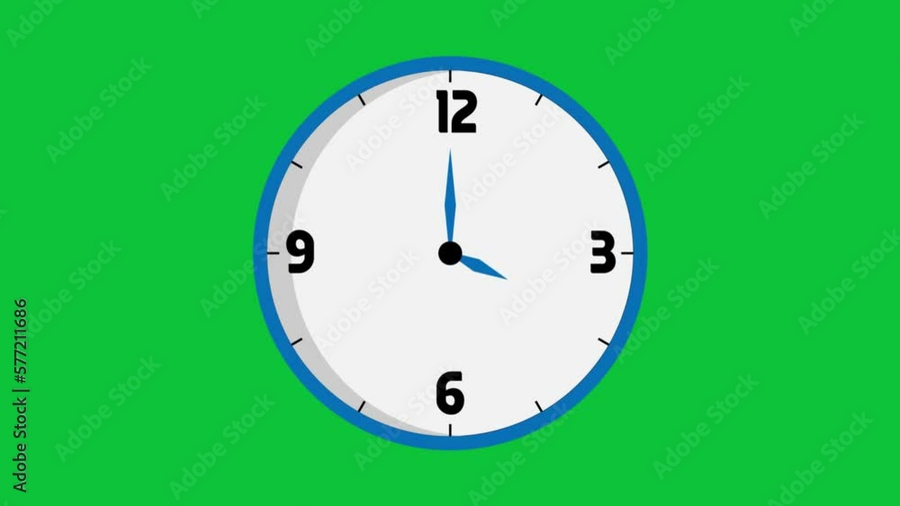 Animated Time Clock Moving on Green Screen. Clock changes 4k footage