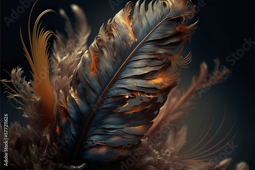 Exotic feather. Generative AI illustration