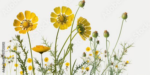 field of yellow flowers white background generated IA