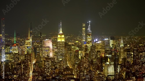 Aerial view over Midtown Manhattan at night - travel photography