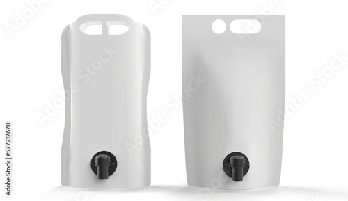 Two different stand up barrel pouch with tap spout transparent background high quality details - 3d rendering