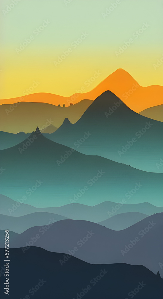 Vertical Graphic Mountain Silhouette Landscape #14