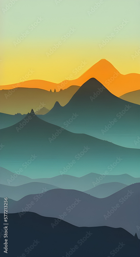 Vertical Graphic Mountain Silhouette Landscape #14 Vertical Graphic Mountain Silhouette Landscape #14